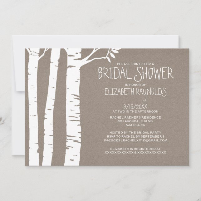 Rustic Birch Tree Bridal Shower Invitations (Front)