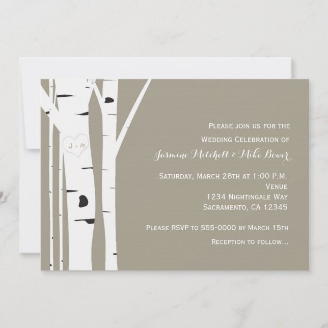 Rustic Birch Tree Carved Heart Wedding Invitation (Front)