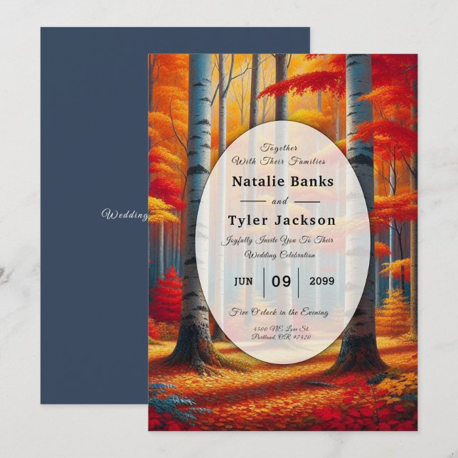 Rustic Birch Tree Fall Wedding Invitation (Front/Back)