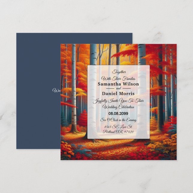 Rustic Birch Tree Fall Wedding Invitation (Front/Back)