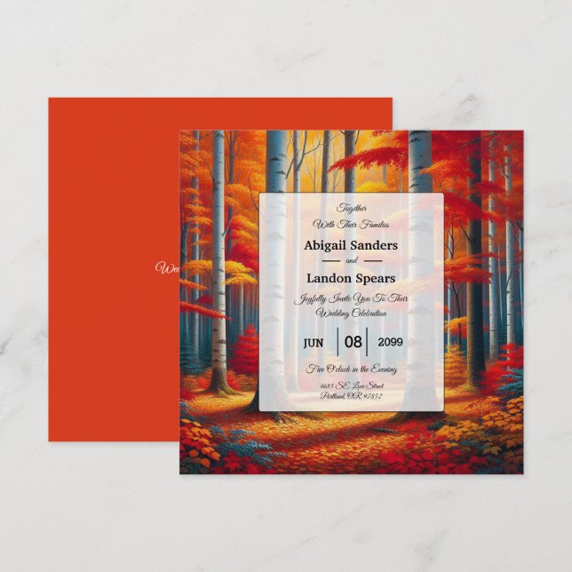 Rustic Birch Tree Fall Wedding Invitation (Front/Back)