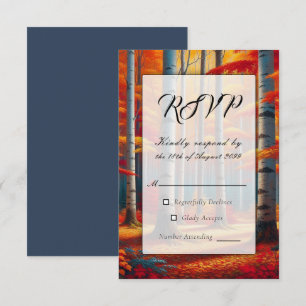 Rustic Birch Tree Fall Wedding RSVP Card