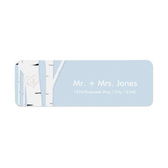 Rustic Birch Tree Heart Icy Blue Address Labels (Front)