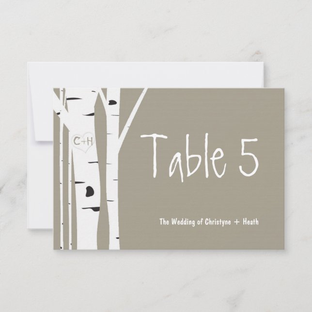 Rustic Birch Tree Heart Wedding Table Number Card (Front)
