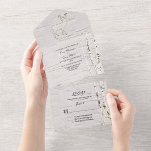 Rustic Birch Trees and Deer Wedding All In One Invitation