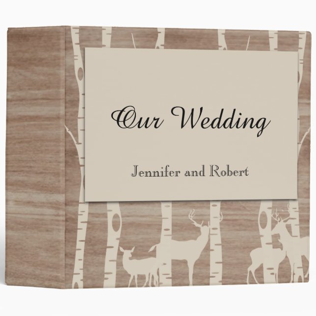 Rustic Birch Trees and Deer Wedding Binder (Front/Spine)