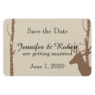 Rustic Birch Trees and Deer Wedding Save the Date Magnet