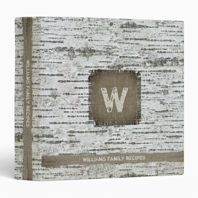 Rustic Birch Wood Burlap Distressed Monogrammed Binder (Front/Spine)