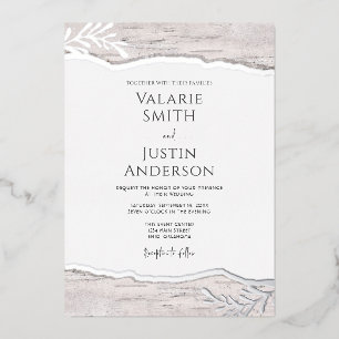 Rustic Birch Wood Wedding Foil Invitation