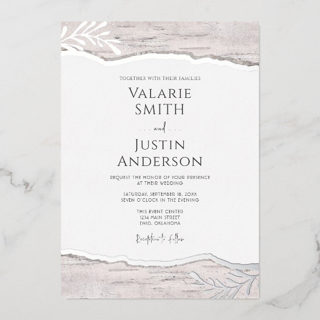 Rustic Birch Wood Wedding Foil Invitation (Front)
