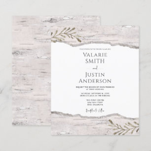 Rustic Birch Wood Wedding Invitation