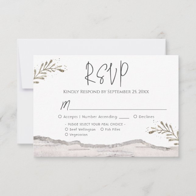 Rustic Birch Wood Wedding RSVP Card (Front)
