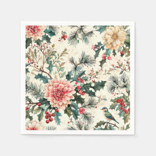 Rustic Bird and Poinsettia Christmas Pattern (11) Napkin
