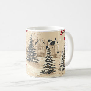 Rustic Bird and Poinsettia Christmas Pattern (12) Coffee Mug