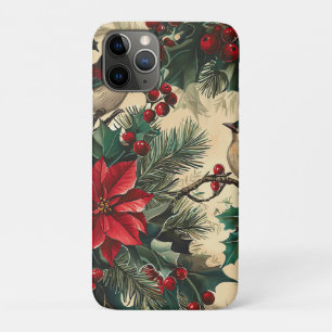 Rustic Bird and Poinsettia Christmas Pattern (13) iPhone 11 Pro Case