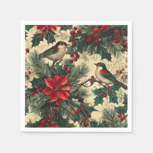 Rustic Bird and Poinsettia Christmas Pattern (13) Napkin