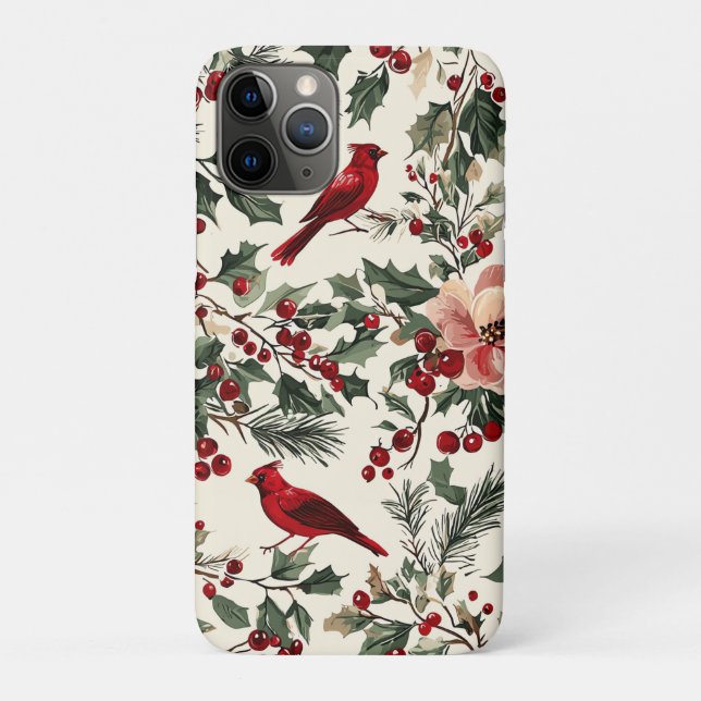 Rustic Bird and Poinsettia Christmas Pattern (14) Case-Mate iPhone Case (Back)