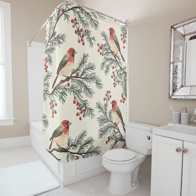 Rustic Bird and Poinsettia Christmas Pattern (16) (In Situ)