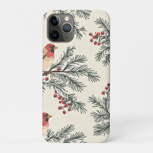 Rustic Bird and Poinsettia Christmas Pattern (16) iPhone 11 Pro Case