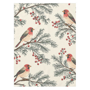 Rustic Bird and Poinsettia Christmas Pattern (16) Tablecloth