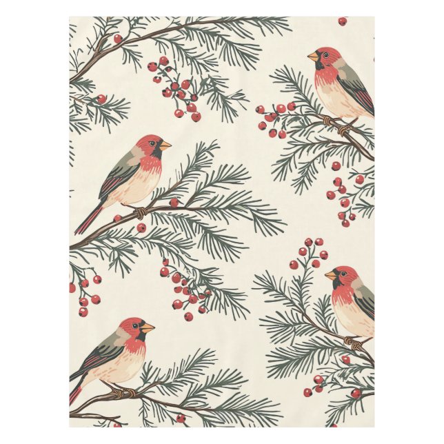 Rustic Bird and Poinsettia Christmas Pattern (16) Tablecloth (Front)