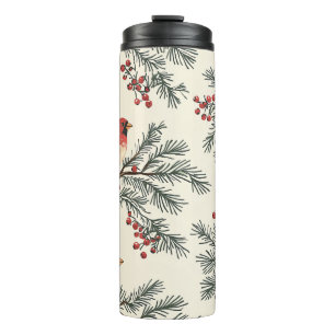 Rustic Bird and Poinsettia Christmas Pattern (16) Thermal Tumbler