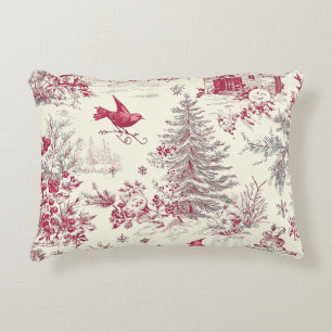 Rustic Bird and Poinsettia Christmas Pattern (17) Accent Pillow