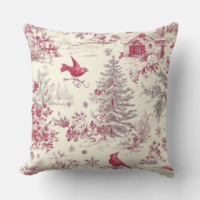 Rustic Bird and Poinsettia Christmas Pattern (17) Throw Pillow (Front)