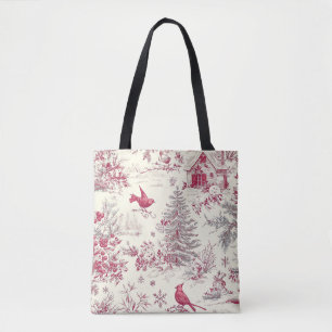 Rustic Bird and Poinsettia Christmas Pattern (17) Tote Bag