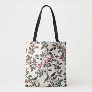 Rustic Bird and Poinsettia Christmas Pattern (18) Tote Bag