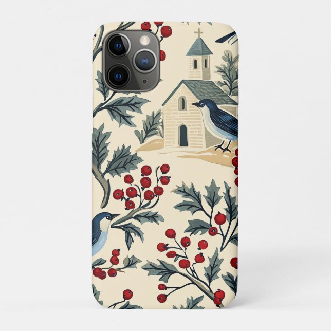 Rustic Bird and Poinsettia Christmas Pattern (19) Case-Mate iPhone Case (Back)