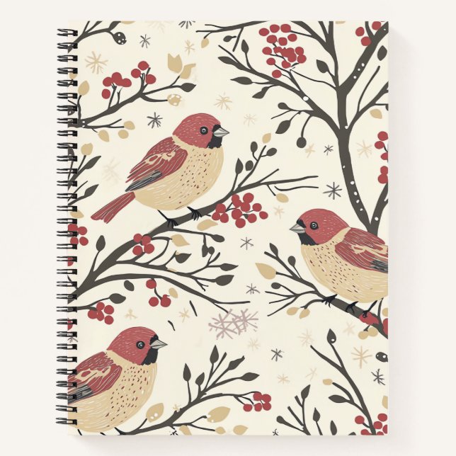 Rustic Bird and Poinsettia Christmas Pattern (1) Notebook (Front)