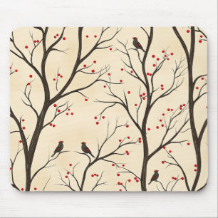 Rustic Bird and Poinsettia Christmas Pattern (5) Mouse Pad