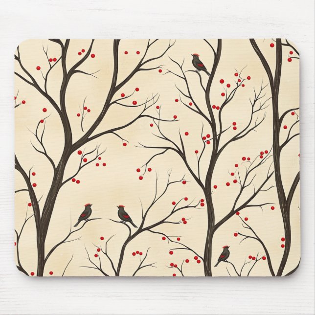 Rustic Bird and Poinsettia Christmas Pattern (5) Mouse Pad (Front)