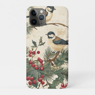 Rustic Bird and Poinsettia Christmas Pattern (8) iPhone 11 Pro Case