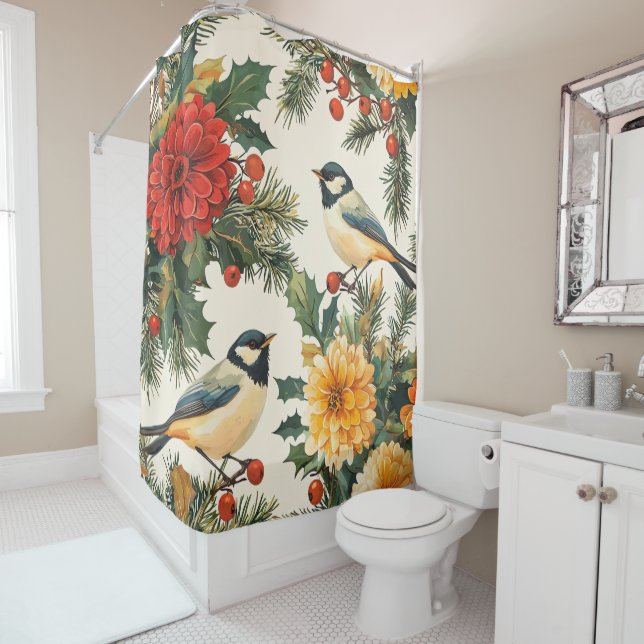 Rustic Bird and Poinsettia Christmas Pattern (9) (In Situ)