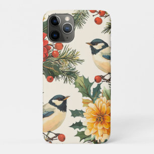 Rustic Bird and Poinsettia Christmas Pattern (9) iPhone 11 Pro Case