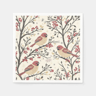 Rustic Bird and Poinsettia Christmas Pattern Napkin