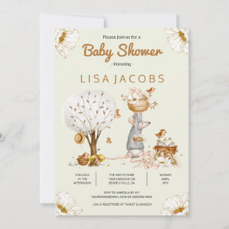 Rustic Bird Mouse Country Baby Shower Invitation