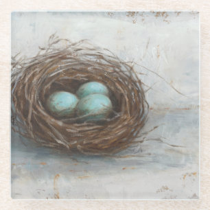 Rustic Bird Nest - Blue Glass Coaster