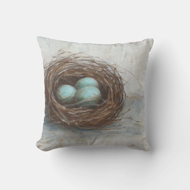 Rustic Bird Nest - Blue Throw Pillow (Front)