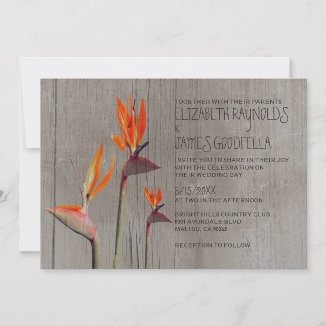 Rustic Bird of Paradise Wedding Invitations (Front)