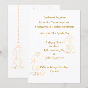 RUSTIC BIRDCAGE WHITE GOLD CHALKBOARD WEDDING INVITATION