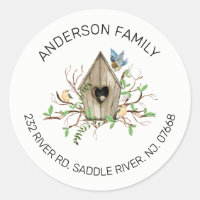Rustic Birdhouse | New Home Address Label Sticker