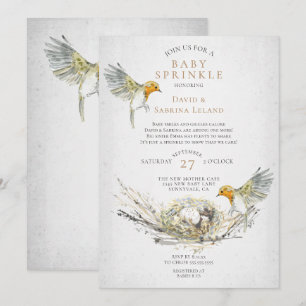 Rustic Birds and Nest Watercolor Baby Sprinkle  Invitation