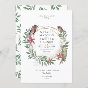 Rustic birds botanical vintage invitation