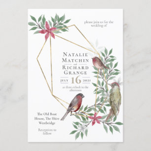 Rustic birds botanical vintage invitation