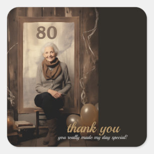 Rustic Birthday 1 square photo holder thank you Sticker