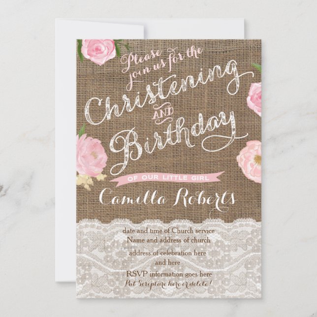Rustic Birthday et Christening invitation pour fil (Devant)