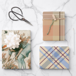 Rustic birthday tartan plaid natural colours retro wrapping paper sheet